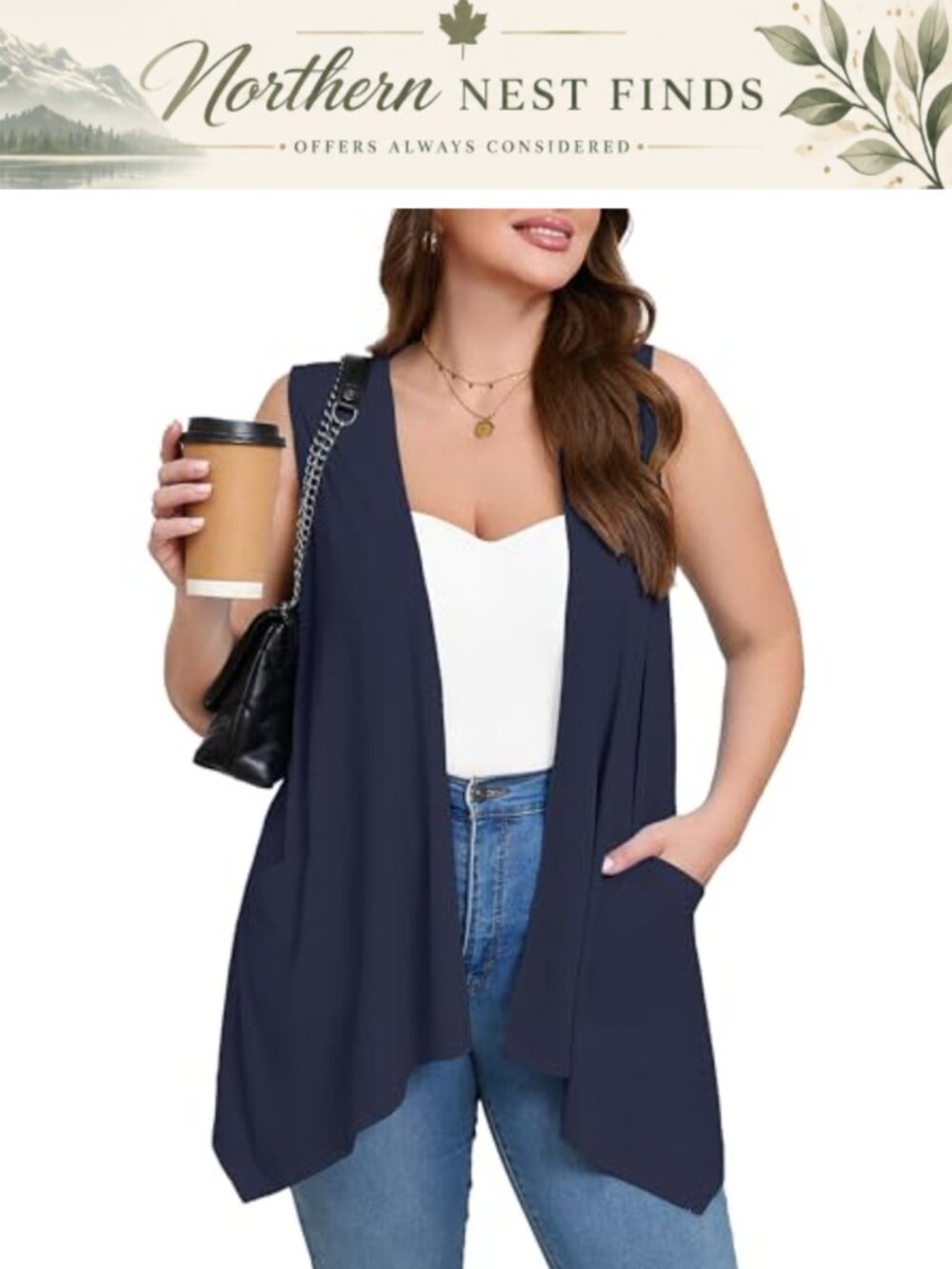 Plus Sleeveless Cardigan Long Lightweight Open Front Duster with Pockets
